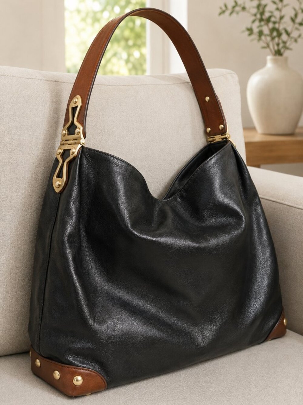 MICHAEL Michael Kors Joplin Large Hobo — Black & Cognac Leather | Vintage EUC